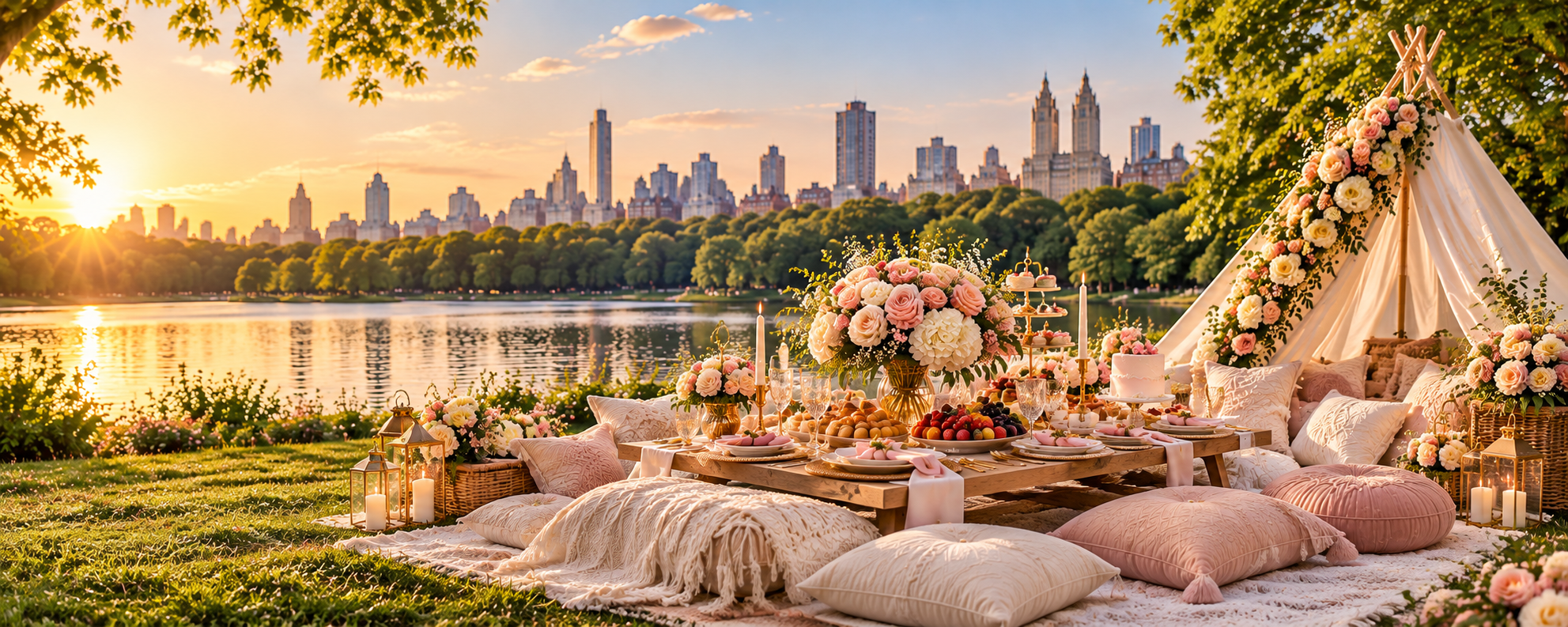 Luxury outdoor picnic setup