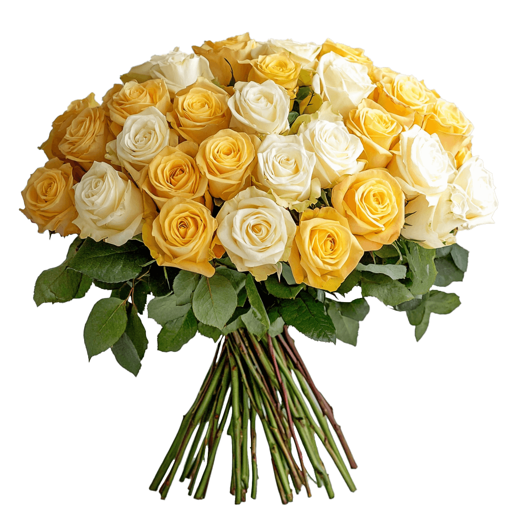 50 Stems of Roses: 25 Yellow and 25 White